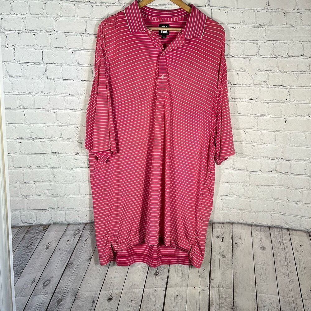 FootJoy Mens Lisle Golf Polo Pink Green Striped XXL 1122600 Rocky Point Logo
